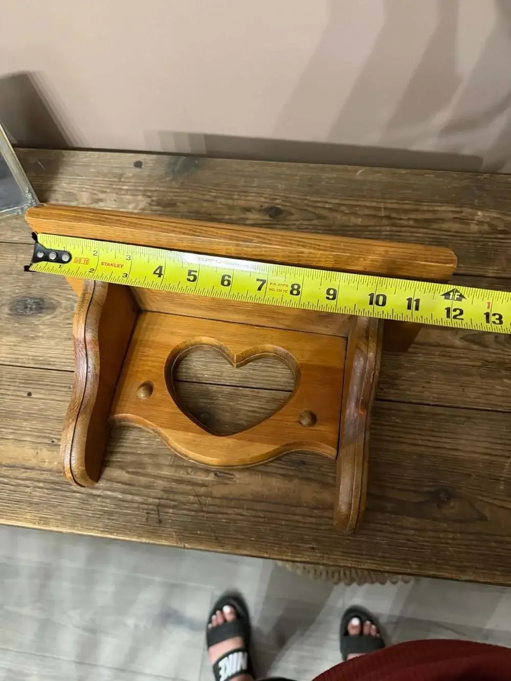 Vintage Solid Wood Wall Shelf with Heart Cutout and Plate Groove